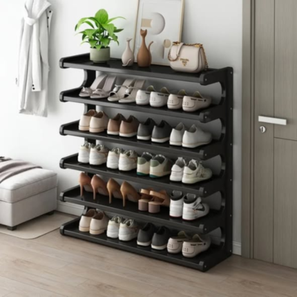 Black Slim Bamboo Shoe Rack