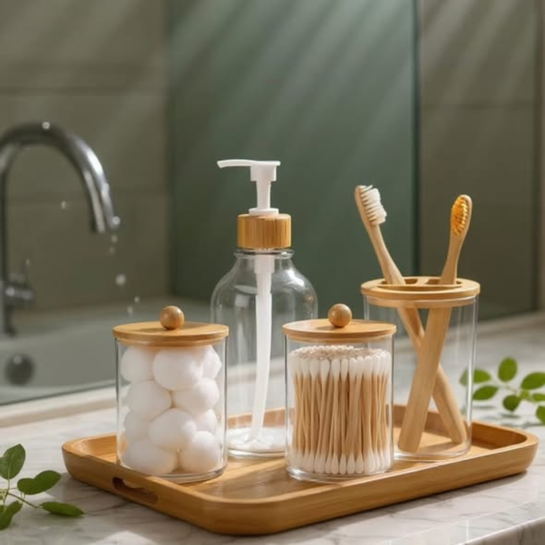 4pcs Bamboo Bathroom Accessories