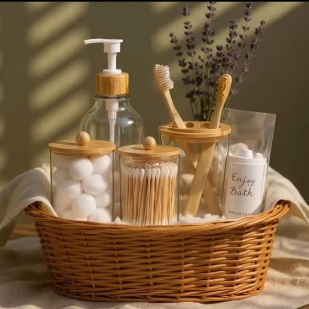 4pcs Bamboo Bathroom Accessories