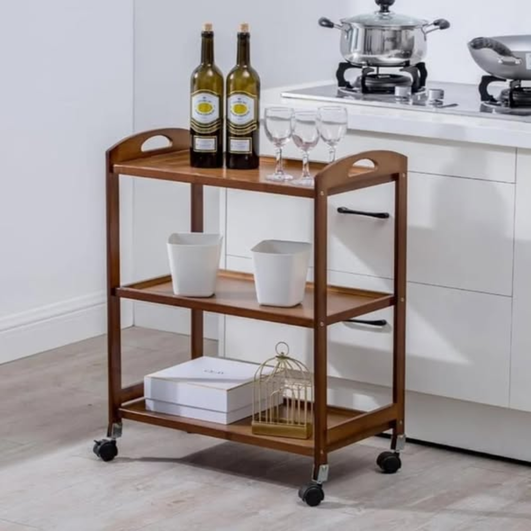 3 tier Bamboo Serving Trolley