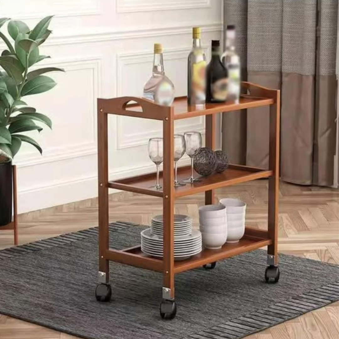 3 tier Bamboo Serving Trolley