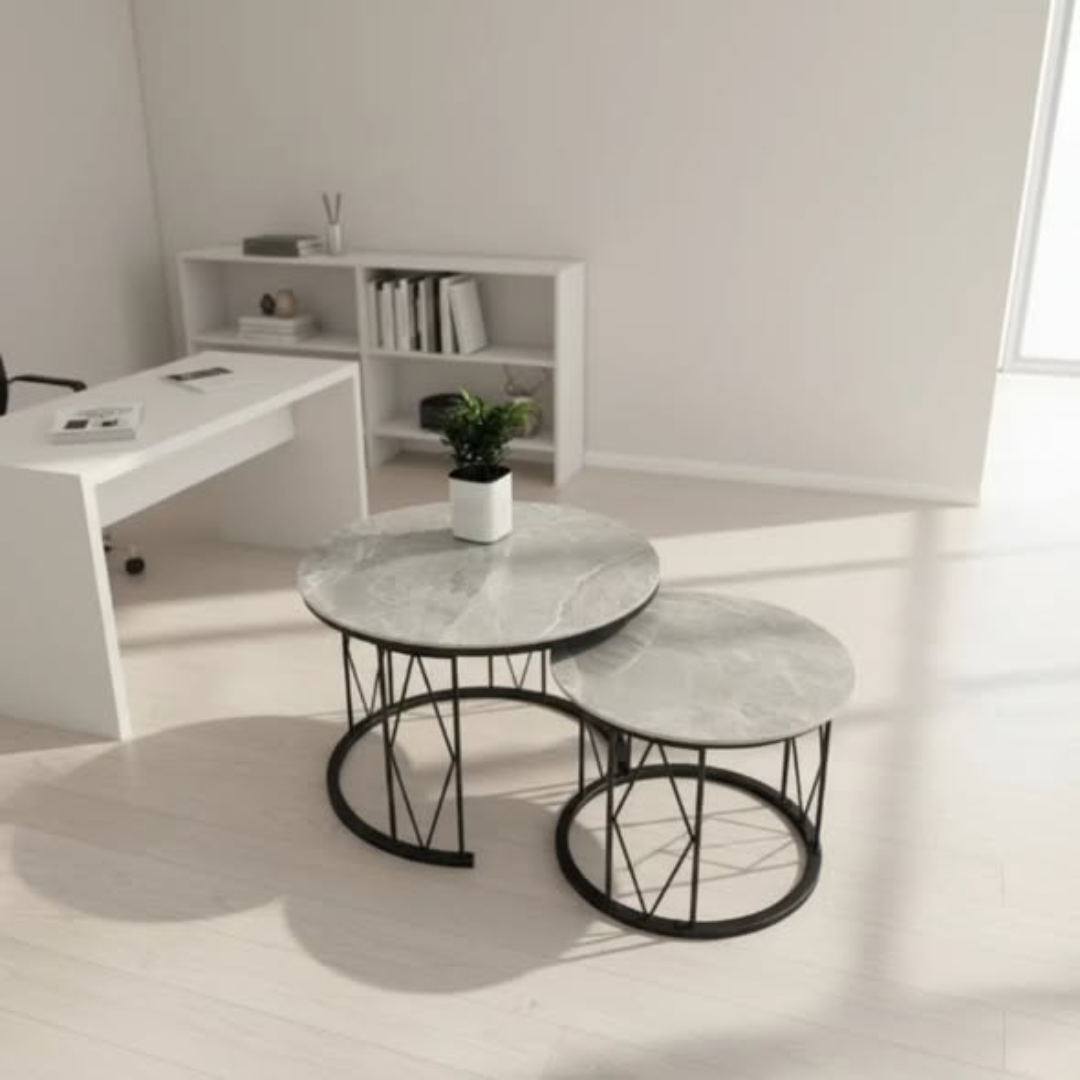 Modern Luxury 2in1 Pure Marble Nesting Tables
