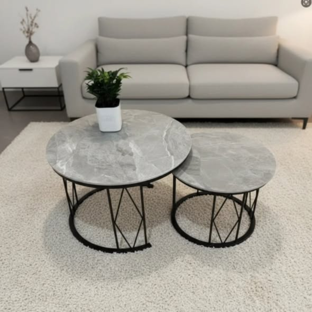 Modern Luxury 2in1 Pure Marble Nesting Tables