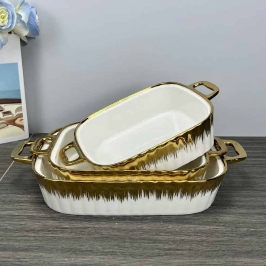 3pcs Gold Ceramic Chaffing Dish