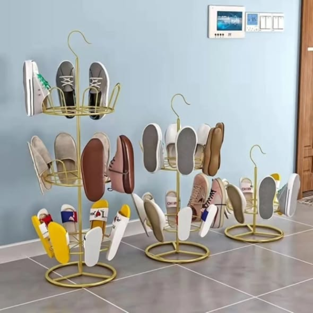 Two-Layer Rotating Iron Shoe Rack