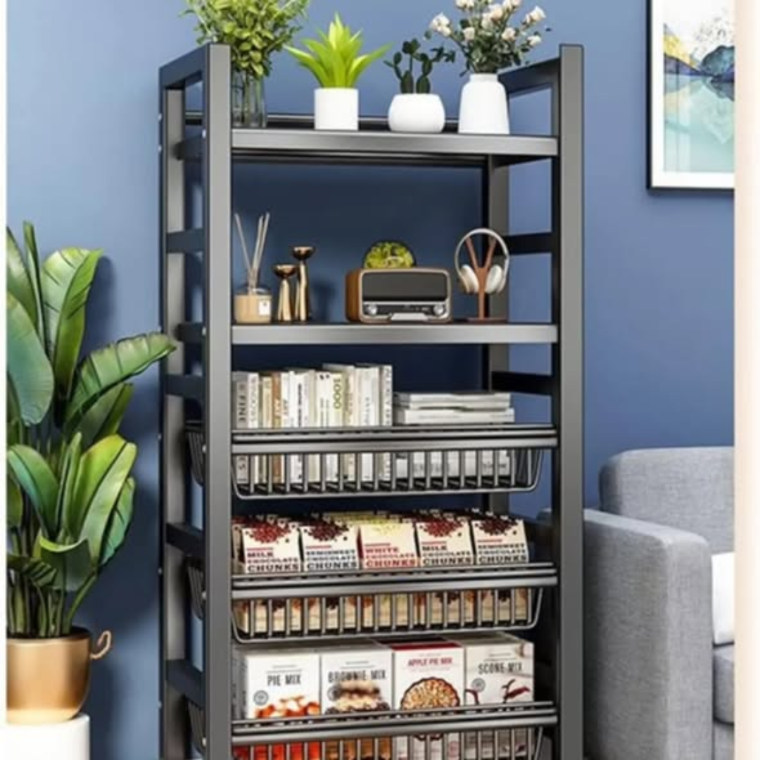 5 Layer kitchen storage rack with lockable Wheels