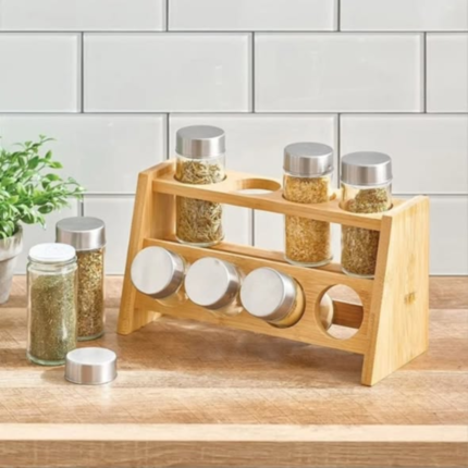 8pcs spice jar with wooden spice rack