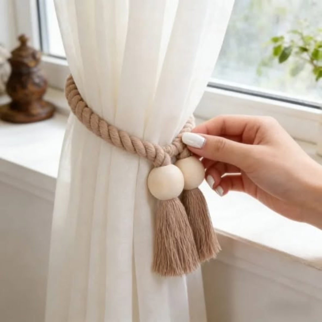 Hand-Woven Solid Wood Magnetic Knot Curtain Tiebacks