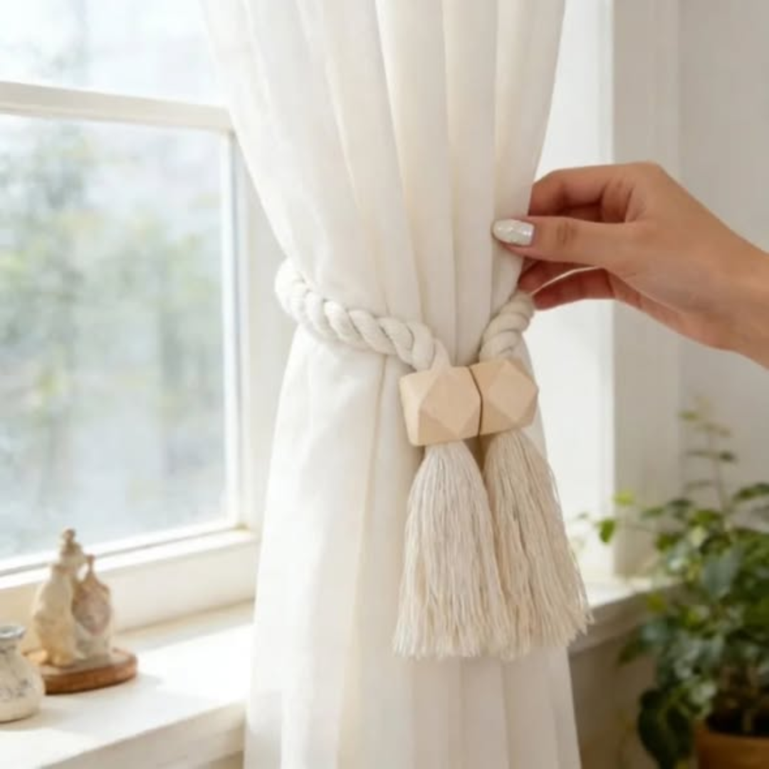 Hand-Woven Solid Wood Magnetic Knot Curtain Tiebacks