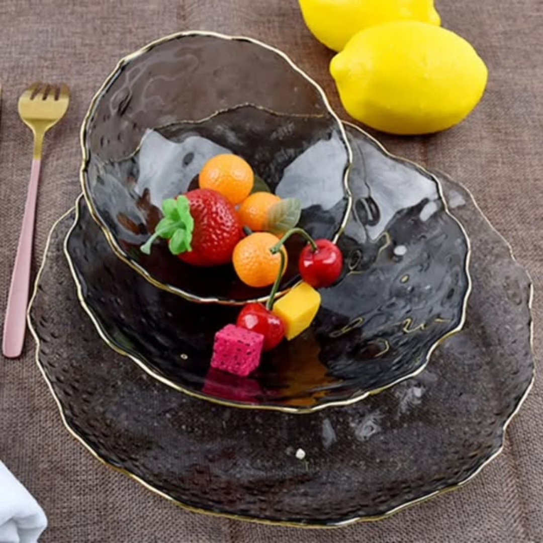 3-Piece Irregular Gold Rim Glass Plate Set