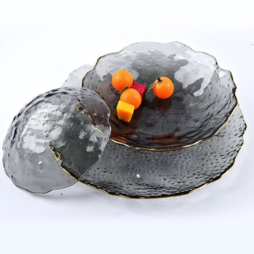 3-Piece Irregular Gold Rim Glass Plate Set