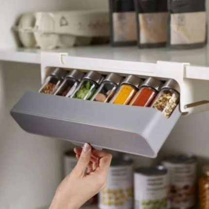 Under-shelf self adhesive retractable spice rack