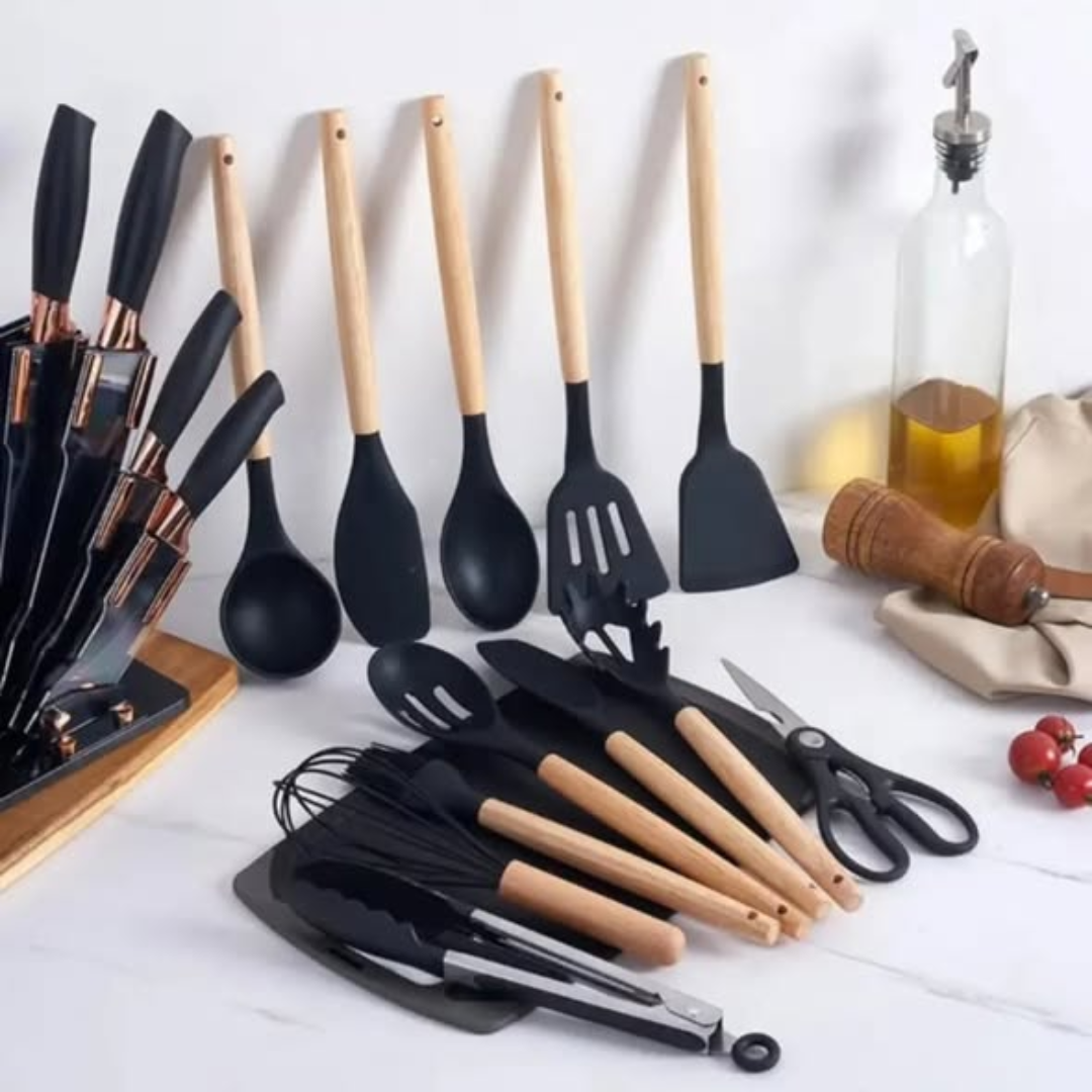 19pcs Heat Resistant Silicone Cooking Kitchen Spoon Set