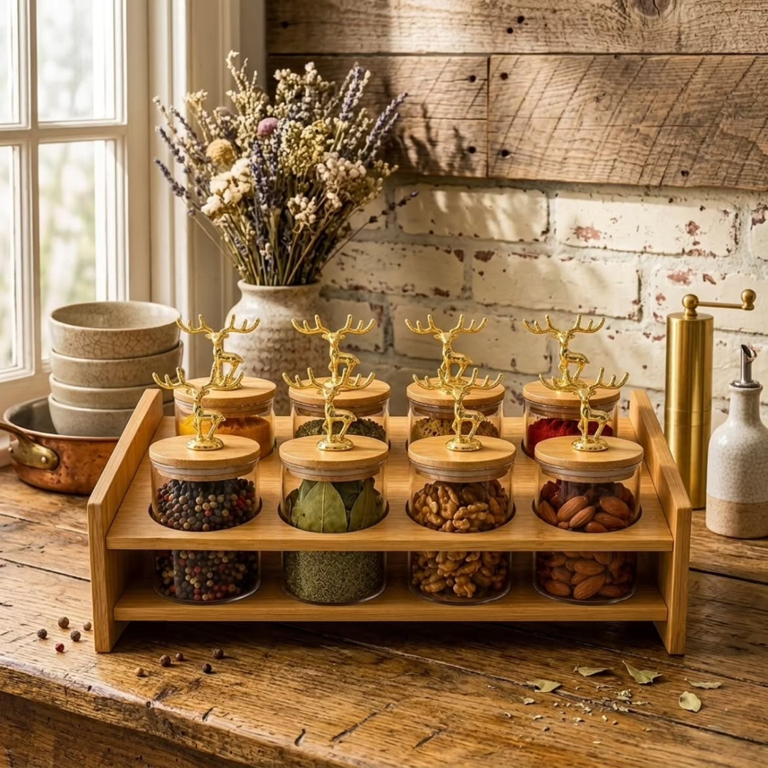 Exquisite 8pcs Kitchen Spice Rack Set with Bamboo Stand