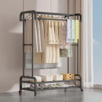 Double Pole Wheeled Multifunctional Clothes Drying Rack