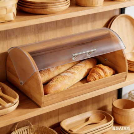 Bamboo Bread Box with Clear Roll-Top Lid