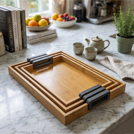 3-Piece Bamboo Nesting Trays with Grey Handles