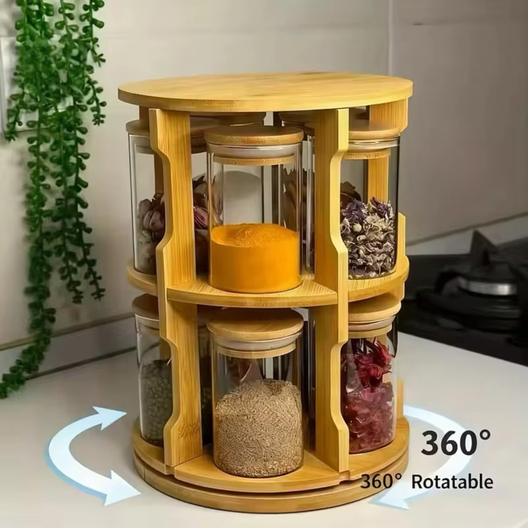 360° Rotating Bamboo Spice Rack Set (8-Piece Set)