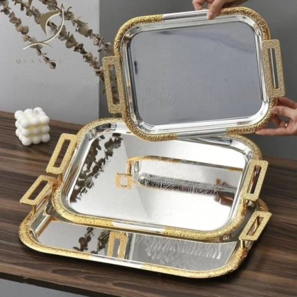 3pcs Rectangular Stainless Serving Tray Set