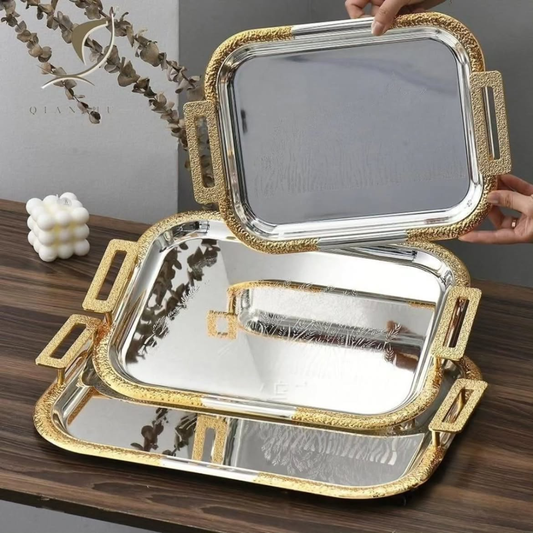 3pcs Rectangular Stainless Serving Tray Set