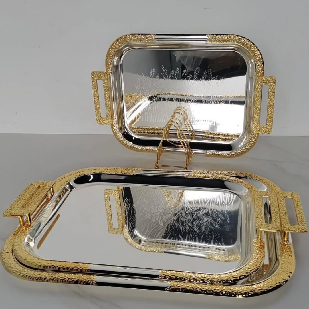 3pcs Rectangular Stainless Serving Tray Set