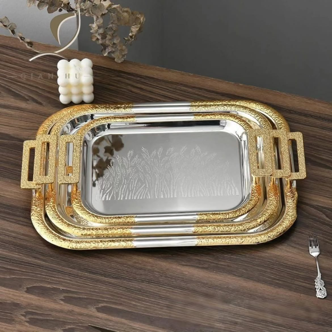 3pcs Rectangular Stainless Serving Tray Set