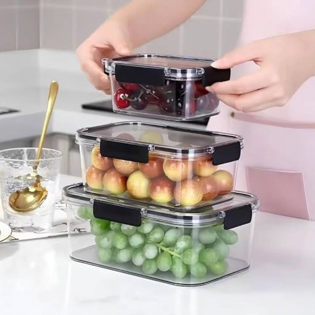 3pcs Large Rectangular Acrylic Lock Storage Containers