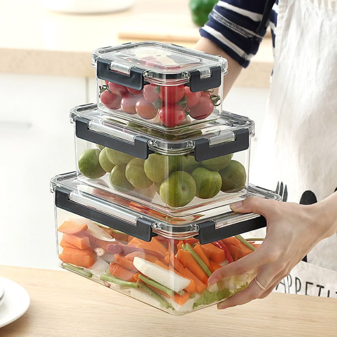 3pcs Large Rectangular Acrylic Lock Storage Containers