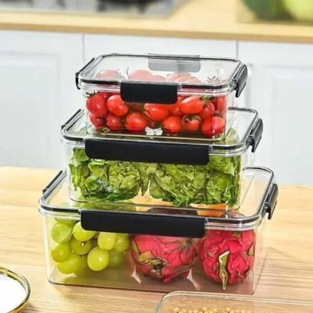 3pcs Large Rectangular Acrylic Lock Storage Containers