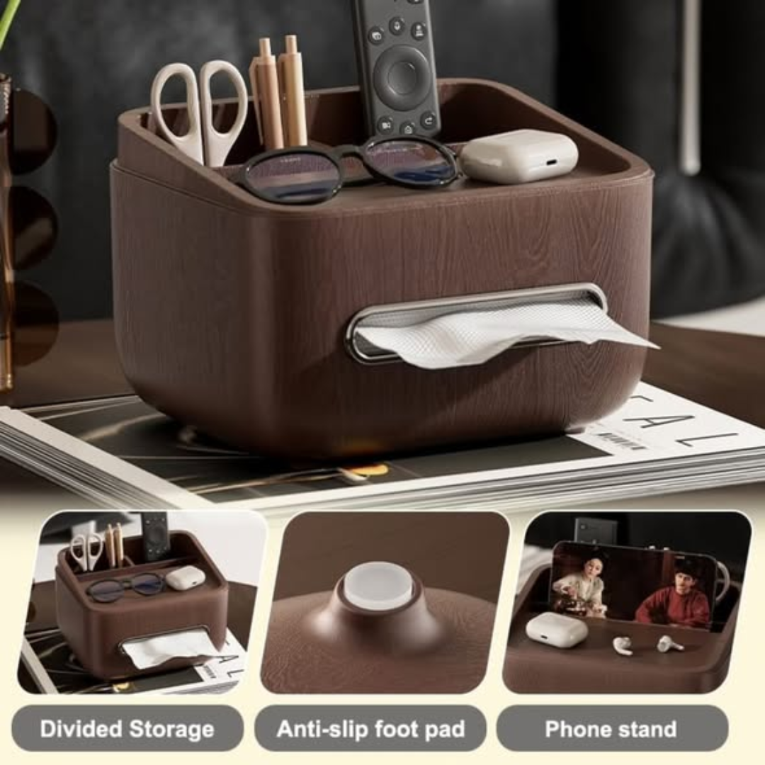 Multifunctional Wood Grain Tissue Storage Holder