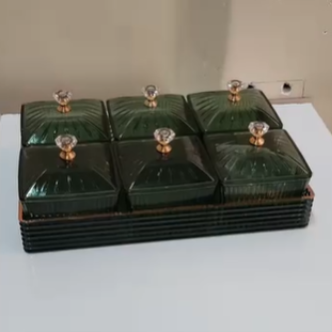 7 Set Acrylic Square Candy Serving Plate Bowl Stand with Base Tray