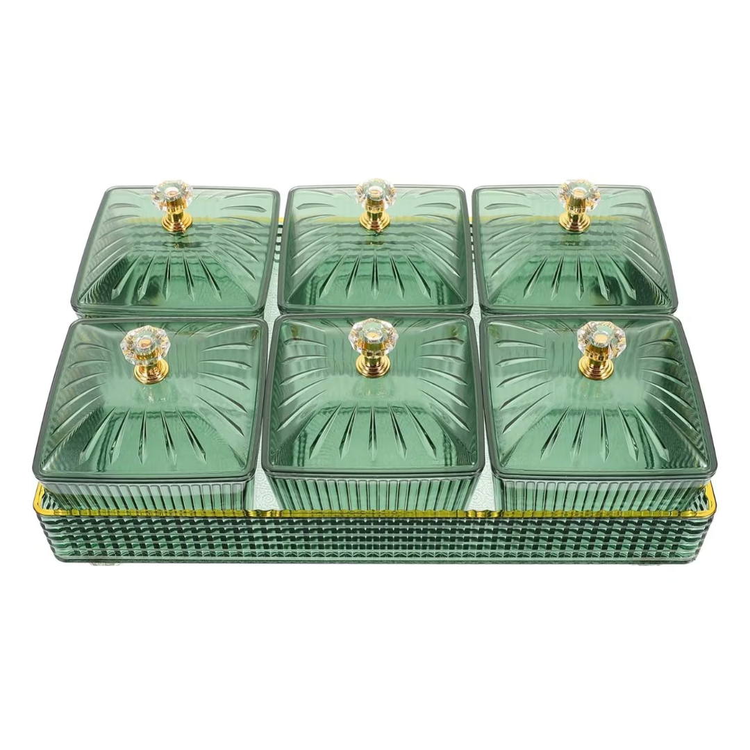 7 Set Acrylic Square Candy Serving Plate Bowl Stand with Base Tray
