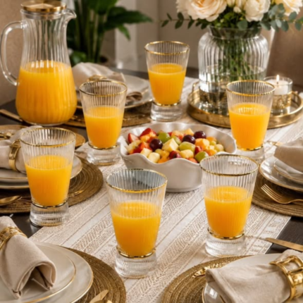 Ribbed Juice Glasses With A Gold Ring