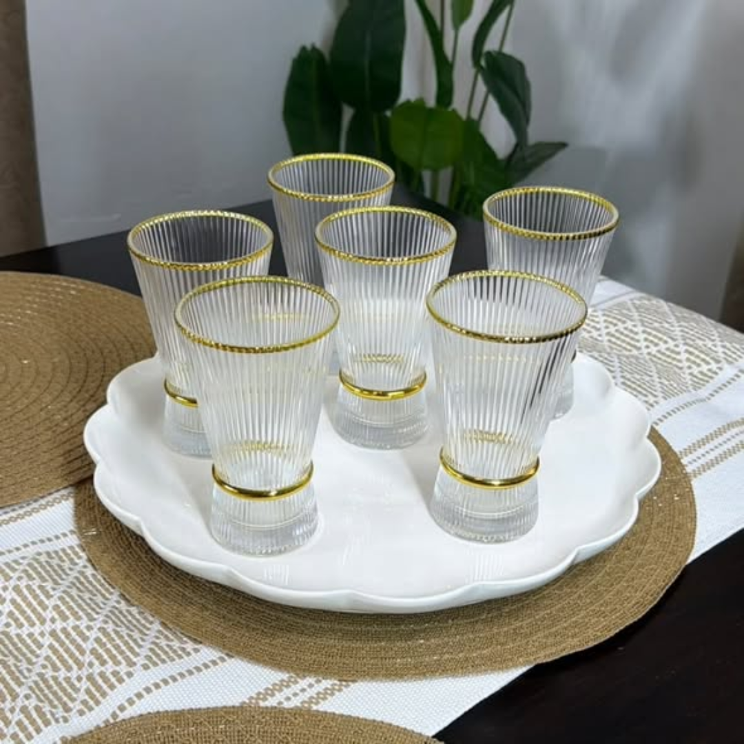 Ribbed Juice Glasses With A Gold Ring