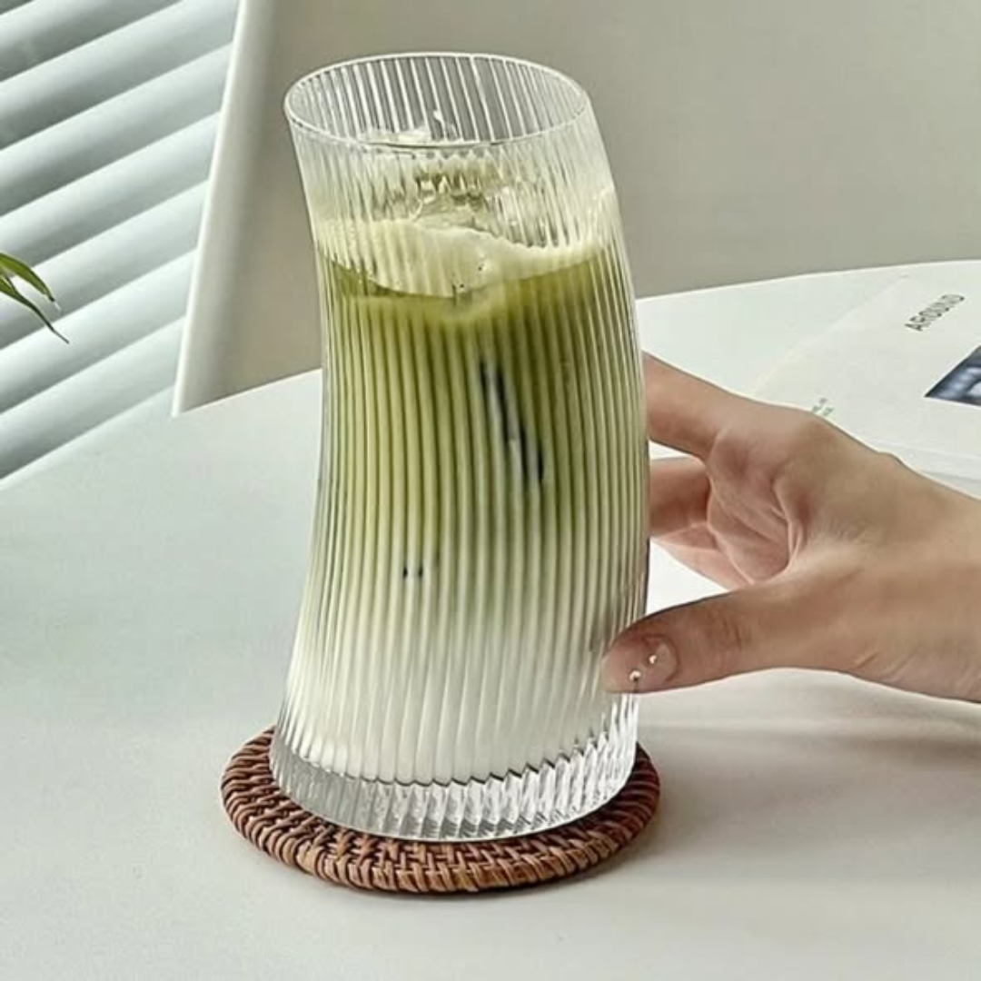 6Pcs Ribbed Juice Glasses With a Gold Ring