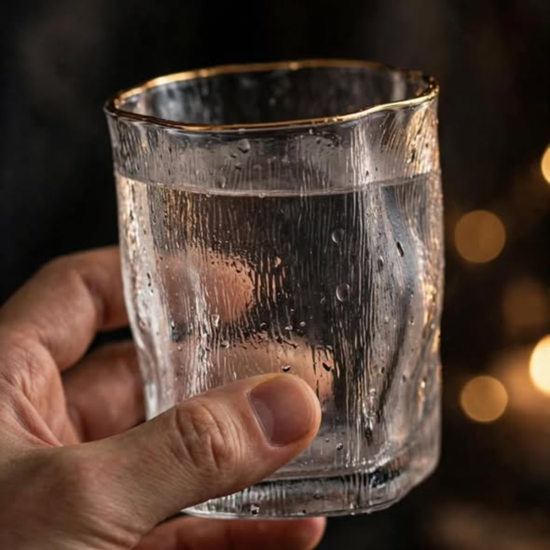 6Pcs Short Whiskey Glasses With Gold Rim