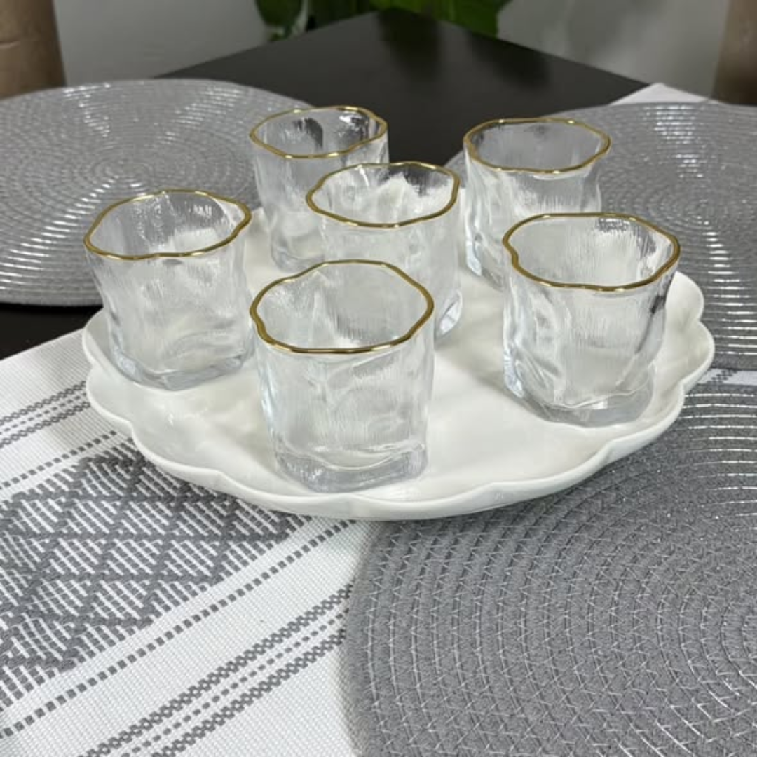 6Pcs Short Whiskey Glasses With Gold Rim