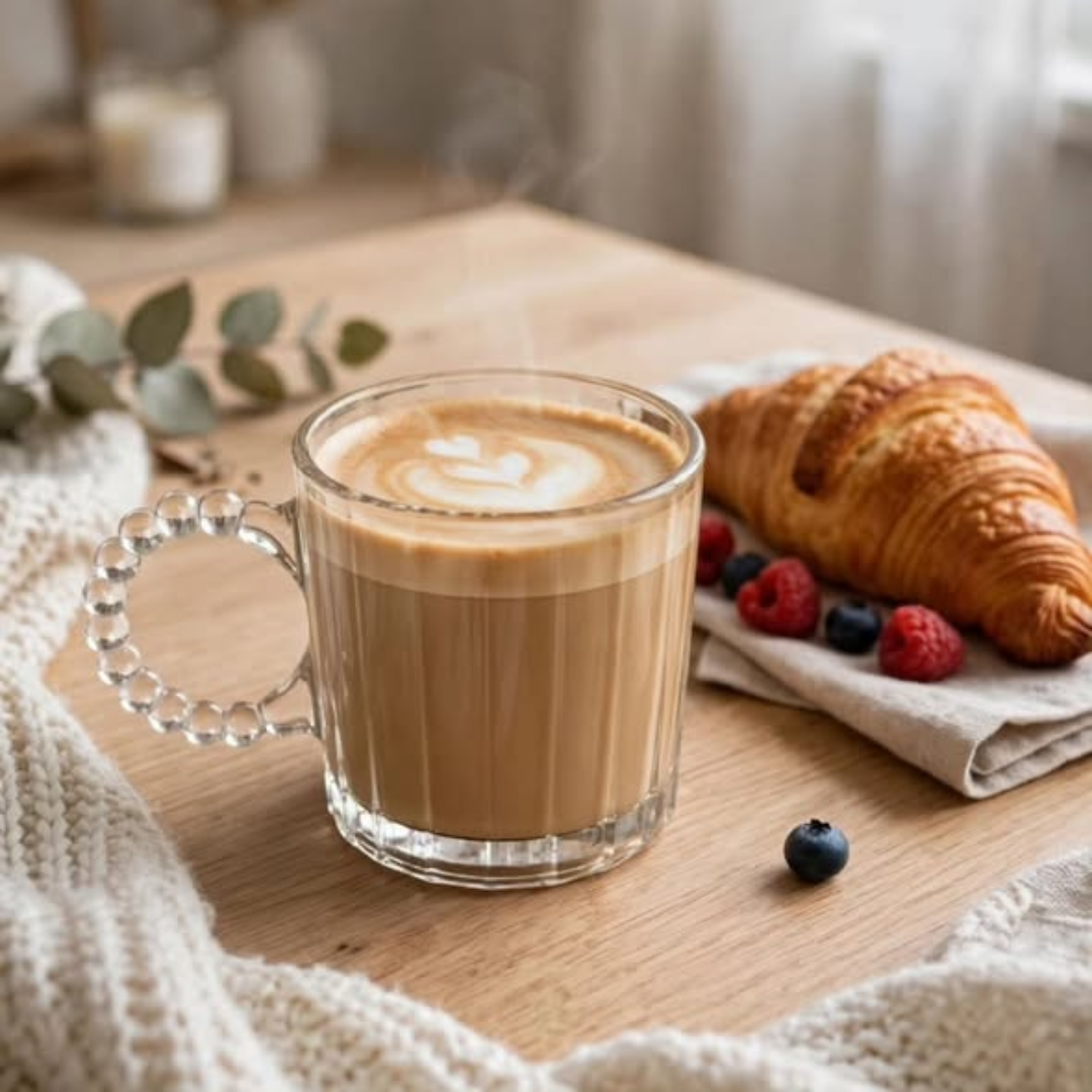 Ribbed Glass Mugs with Beaded Embossed Handle