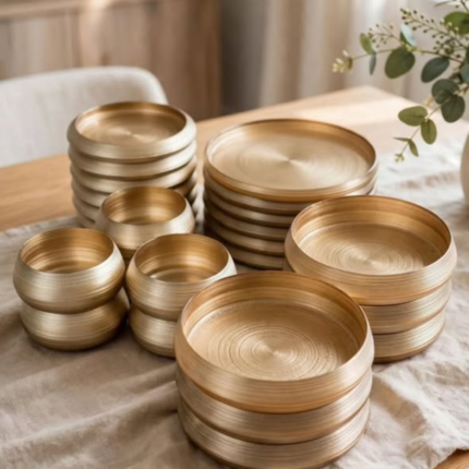 24Pcs Gold/Brown Dinner Set