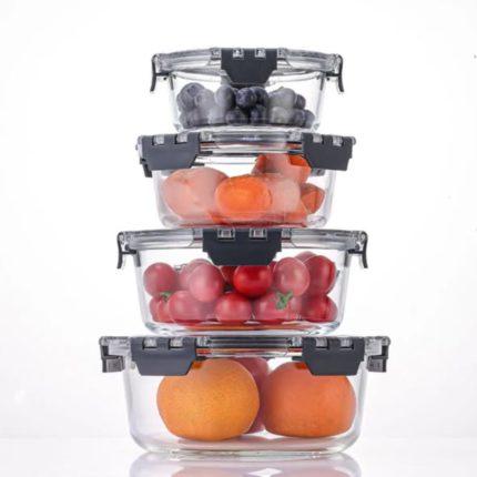 4Pcs Round Glass Bowl Set with Airtight Lids