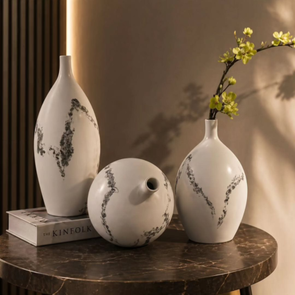 3PCS Small Neck Glossy Wave Vase Set