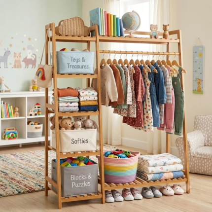 Eco friendly bamboo multilayer garment clothing hanging rack