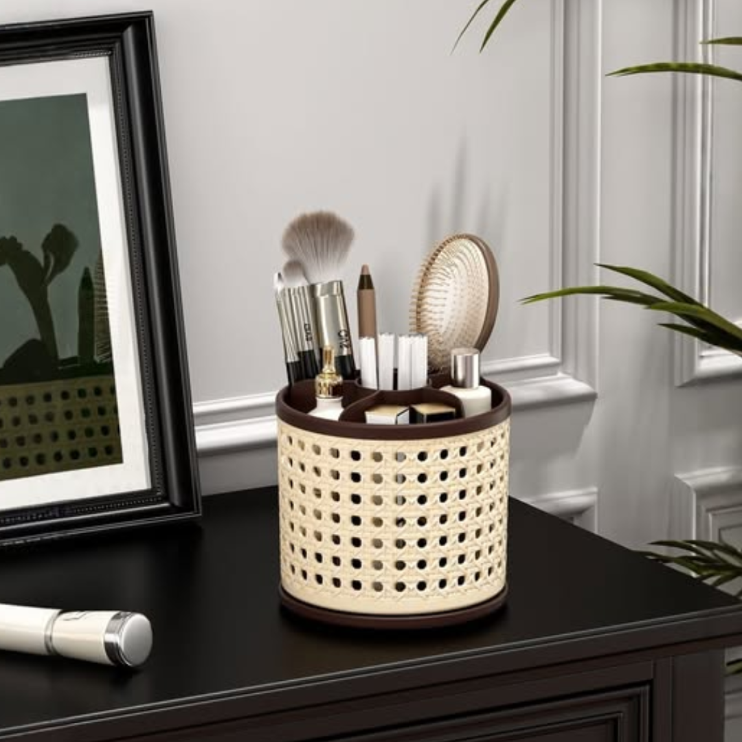 Retro Rattan Rotating Storage Organizer
