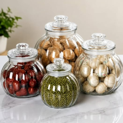 Vertical Pattern Transparent Glass Sealed Jar