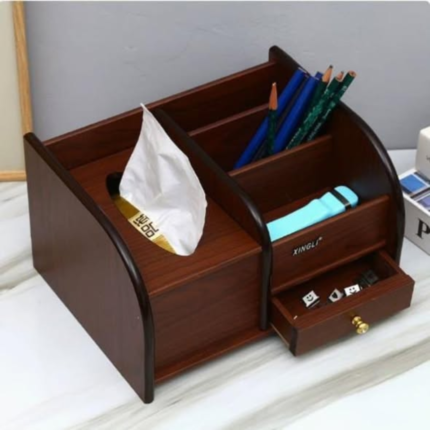Wooden Desk Organizer with Inbuilt Tissue Box Compartment
