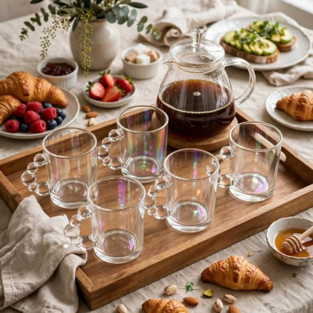 6Pcs Bubble Handle Glass Mugs