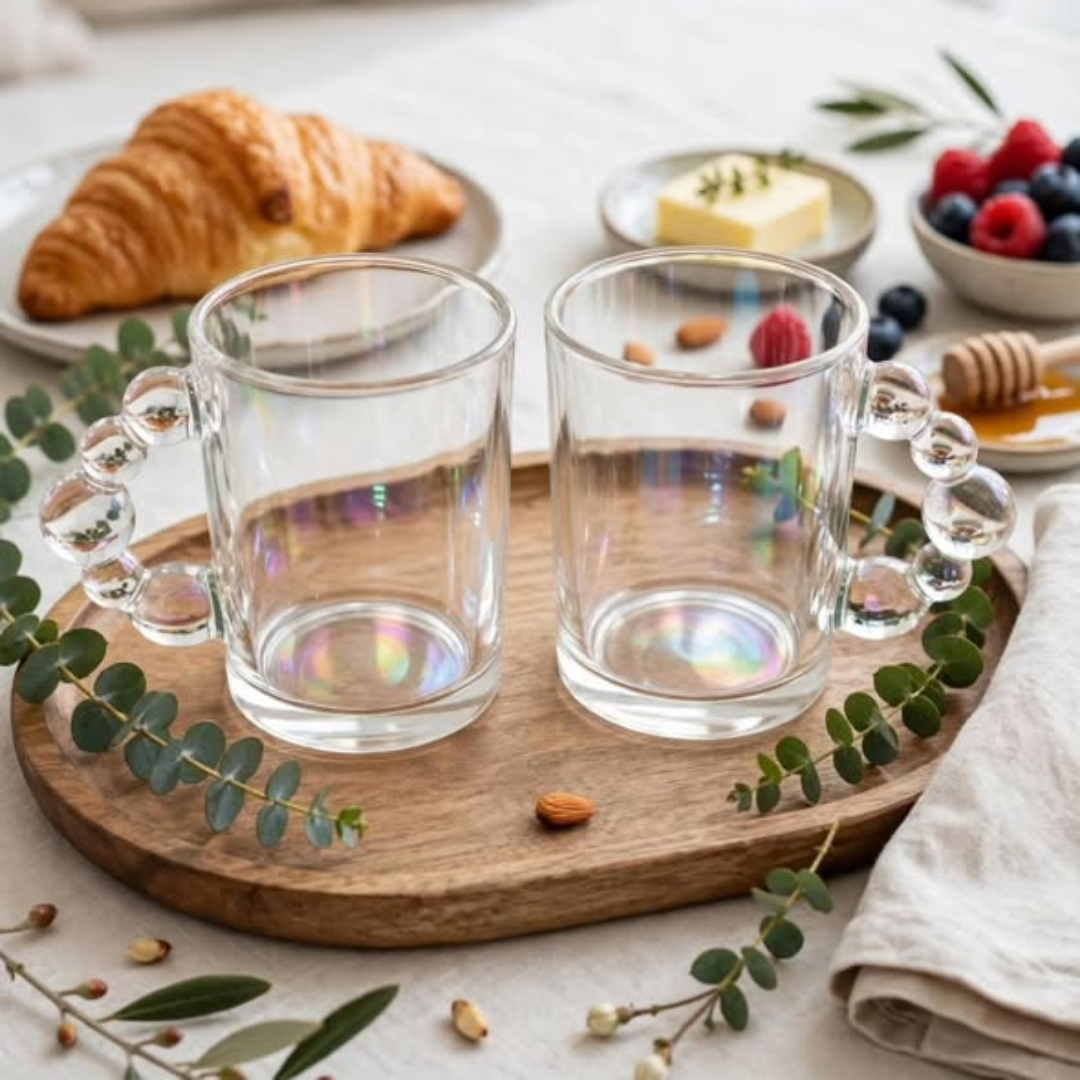 6Pcs Bubble Handle Glass Mugs