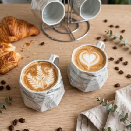 6Pcs Pearl Marble Octagon Mugs