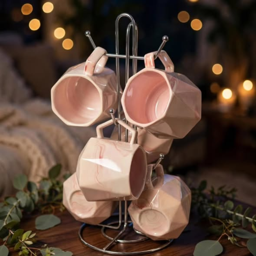 6Pcs Pearl Marble Octagon Mugs