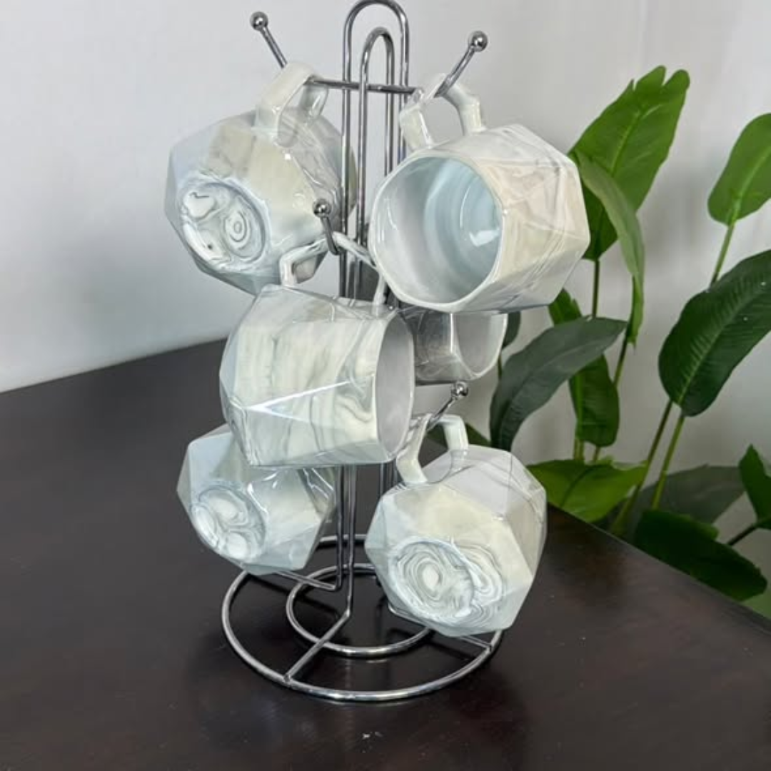 6Pcs Pearl Marble Octagon Mugs